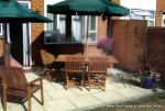 Patio constructed using Marshalls Saxon paving 